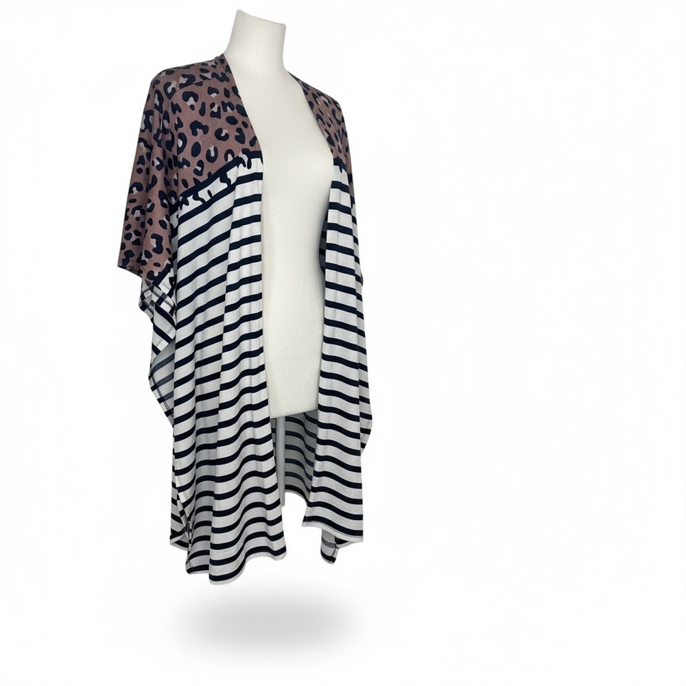 LuLaRoe‎ Kimono Cardigan S/M | Leopard Print & Striped Open Front Cover-Up